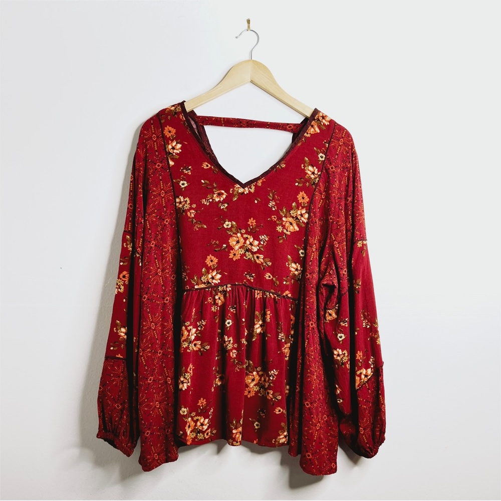 Maurice’s Burgundy Floral Peasant Blouse